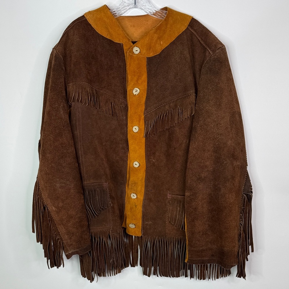 Vintage Brown leather Fringe Pioneer Western Jacket L/XL